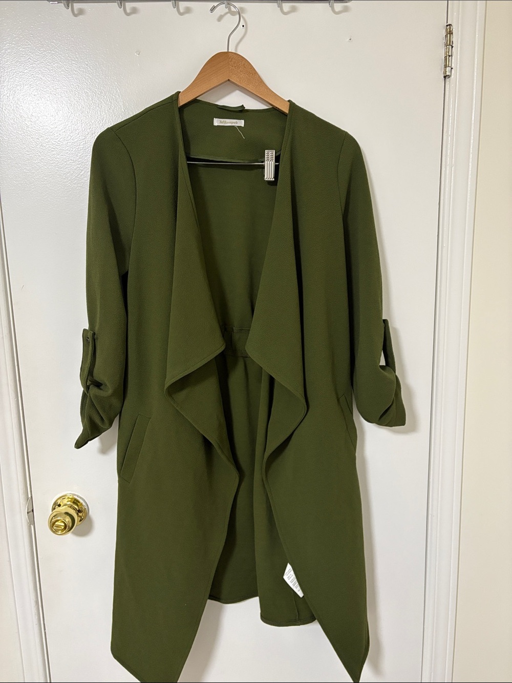 Olive Green Open Front Draped Cardigan